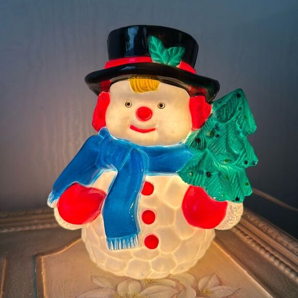 Vintage Noma Lighted Snowman Small Blow Mold Christmas Decoration Lamp Festive - Picture 1 of 16